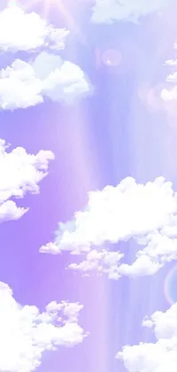 This live phone wallpaper showcases a stunning cloudy sky with soft lilac sunrays streaming through