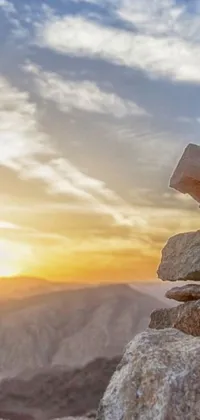 Bring the natural beauty of the outdoors to your phone with this live wallpaper featuring a pile of rocks on a mountain