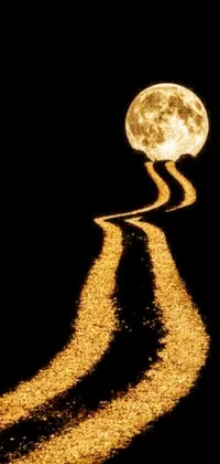 This live phone wallpaper showcases a striking image of a meandering road set against a full moon