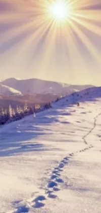 This live wallpaper showcases a stunning image of a skier enjoying the thrill of skiing down a snow-covered mountain