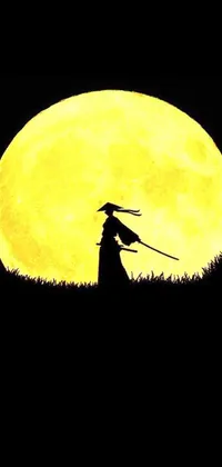 Behold the stunning live wallpaper featuring a sword-wielding hero standing proudly against a full moon backdrop