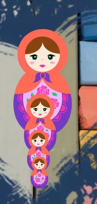 This beautiful live wallpaper for phones features an adorable image of two Matryoshka dolls, with a design inspired by traditional Russian art