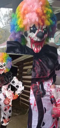 Get in the Halloween spirit with this creepy live wallpaper featuring a life-sized clown standing in front of a house