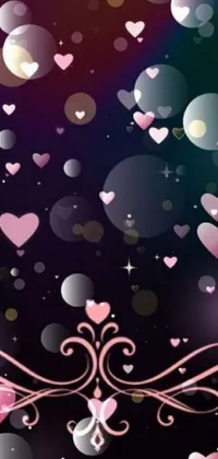 This live wallpaper features a captivating display of heart vector art set against a black background