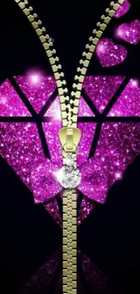 Add a touch of glamour to your phone with this exquisite live wallpaper featuring a pink diamond at the center of a metallic zipper