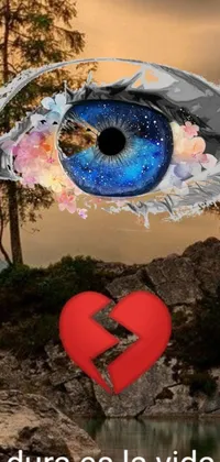 This live wallpaper features a surrealistic artwork of an eye with a broken heart that evokes intense emotions of sadness and disgust