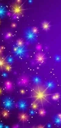 This live wallpaper for mobile phones features a stunning purple background adorned with digital artwork of bright stars