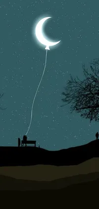 This live wallpaper features stunning vector art of a night sky with a person flying a kite