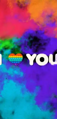 Looking for a stunning live wallpaper for your phone? Revamp your screen with this y2k-inspired, rainbow-colored background with the words 'I love you