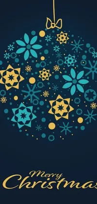 This live wallpaper features a blue and yellow Christmas ornament adorned with snowflakes, set against a night sky filled with flowers in a 2D flat design