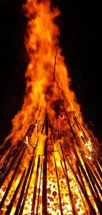 This stunning phone live wallpaper features a traditional bonfire experience against a dark backdrop