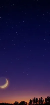 This live wallpaper for your phone showcases a beautiful digital art creation of a crescent and star in a night sky