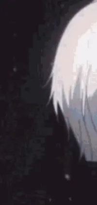 This live wallpaper features a close-up shot of a person with striking white hair