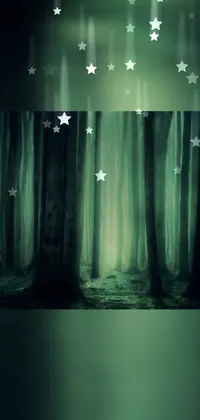 This stunning phone live wallpaper showcases a digital art piece depicting a tranquil forest depicted in fairy tale style