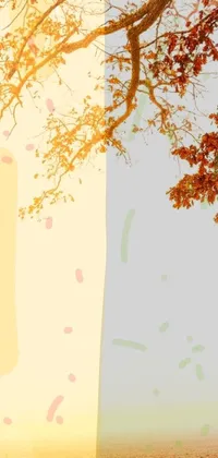 This live phone wallpaper features a tranquil scene of a person resting on a bench under a tree, with shades of faded red and yellow in digital art