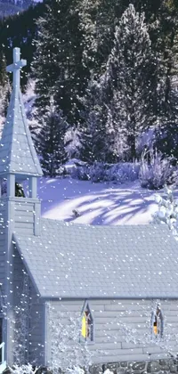 This live wallpaper depicts a charming church in a snowy setting, adorned with flowers in spring, basking in sunlight in summer, adorned by colorful leaves in autumn and surrounded by picturesque snow in winter