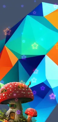 This live phone wallpaper showcases a mesmerizing, close-up view of a colorful, crystal-cubism object composed of platonic solids