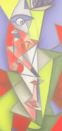 This live phone wallpaper showcases a cubist painting with bright colors and geometric shapes