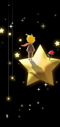 This lively phone wallpaper features a digital art piece of a young child perched atop a sparkling star