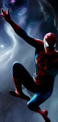This phone live wallpaper showcases an electrifying scene of a superhero soaring through the air