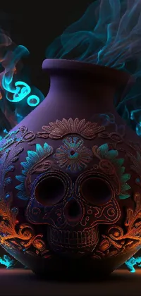 This live wallpaper features a digital illustration of a vase emitting colorful smoke, showcasing intricate details and vibrant colors