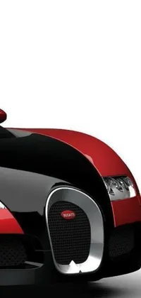 This live wallpaper features a stunning black and red Bugatti Veyron sports car on a crisp white background