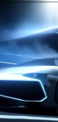 This dynamic live wallpaper features a futuristic, 3D-designed car driving on a nighttime road