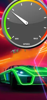 This live wallpaper features a vibrant green sports car juxtaposed against a neon light background, which creates an alluring digital art display
