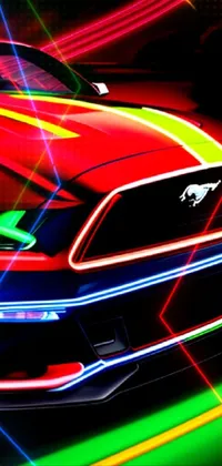 Looking for a vibrant and eye-catching live wallpaper for your phone? Look no further than this digital rendering of a Mustang car on a road by Lisa Nankivil