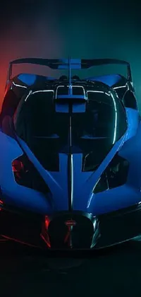 This live wallpaper features a realistic 3D render of a blue and red sports car with vertical orientation and prominent bat ears