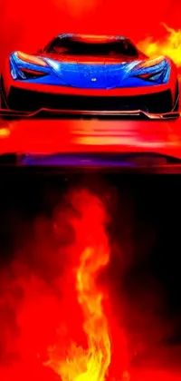 Enhance your phone experience with this captivating live wallpaper that showcases a sleek and dynamic red and blue car with flaming exhaust pipes