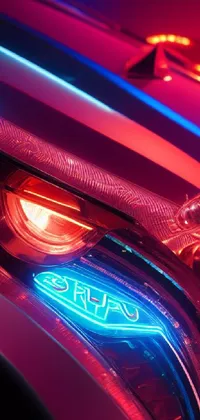 This phone live wallpaper showcases the photorealistic Close-up of Car Headlights in Cyberpunk Art style