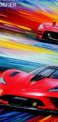 This vertical phone live wallpaper features a red sports car racing along a track