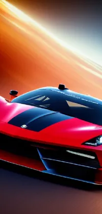 This phone live wallpaper showcases a bold and striking scene featuring a red sports car speeding around an intricately designed race track