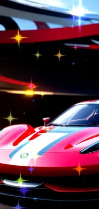 This phone live wallpaper showcases a fast red sports car racing on a track in 4k resolution