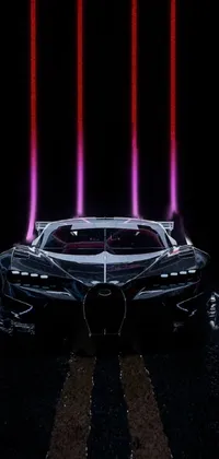 This holographic live wallpaper features a stylish Bugatti car parked on the side of a road