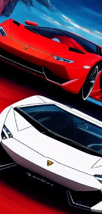 Elevate your phone's screen with this vibrant and eye-catching live wallpaper featuring a red and a white sports car