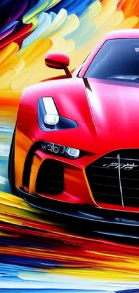 This live wallpaper showcases a stunning digital image of a red sports car in a front perspective view