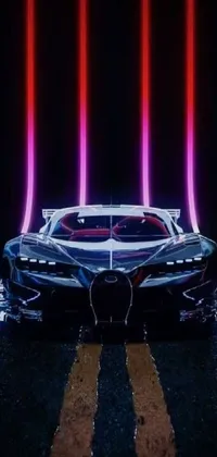 This live wallpaper features a Bugatti car as a hologram, on a futuristic road