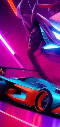 This live wallpaper features a futuristic car with neon lights on a concept art background