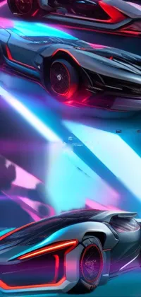 This phone live wallpaper features a bold and futuristic car concept with red and blue lights rendering, making it stand out on Artstation trending list