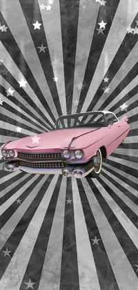 This stunning live wallpaper features a photorealistic illustration of a pink car atop a black and white celestial background