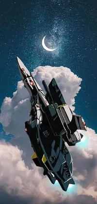 Experience an electrifying live wallpaper with a fighter jet soaring through a black sky