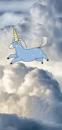 This lively <a href="/">animated phone wallpaper</a> features a cartoon unicorn soaring through a bright and bubbly cloud-filled sky