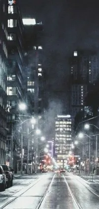 This phone live wallpaper showcases a black and white photo of a bustling city street, perfect for those seeking a edgy and noir atmosphere on their mobile device