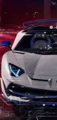 This live wallpaper showcases a white sports car with a sleek and futuristic design, parked in a vibrant parking lot