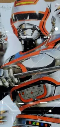 This mobile live wallpaper features a stunningly detailed color pencil sketch of a robot holding a gun