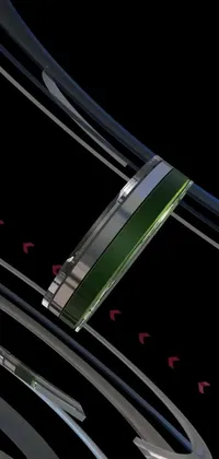 This futuristic phone live wallpaper depicts a sleek train traveling on a railway track, against a solid black background
