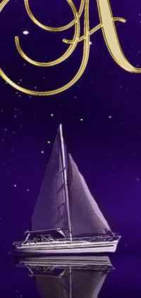Featuring a digital rendering of a sailboat against a moonlit purple sky, this live wallpaper creates a serene ambiance on your phone screen