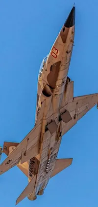 This phone live wallpaper presents a captivating image of a fighter jet in the sky, viewed from the ground
